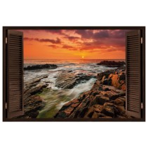 Ventana 3d amanecer en la costa
